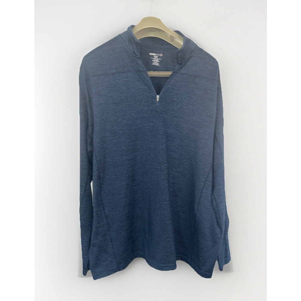 SwissTech Pullover Sweater Mens 2XL 1/4 Zip Long Sleeve Front Zip Pocket Blue